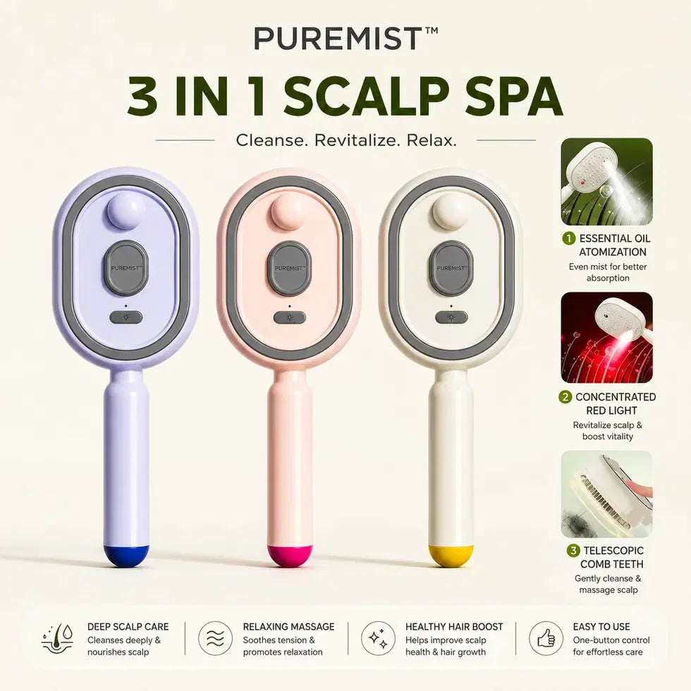 3-in-1 Scalp Spa Rechargeable Hair Massage Comb – Mist, Massage & Style